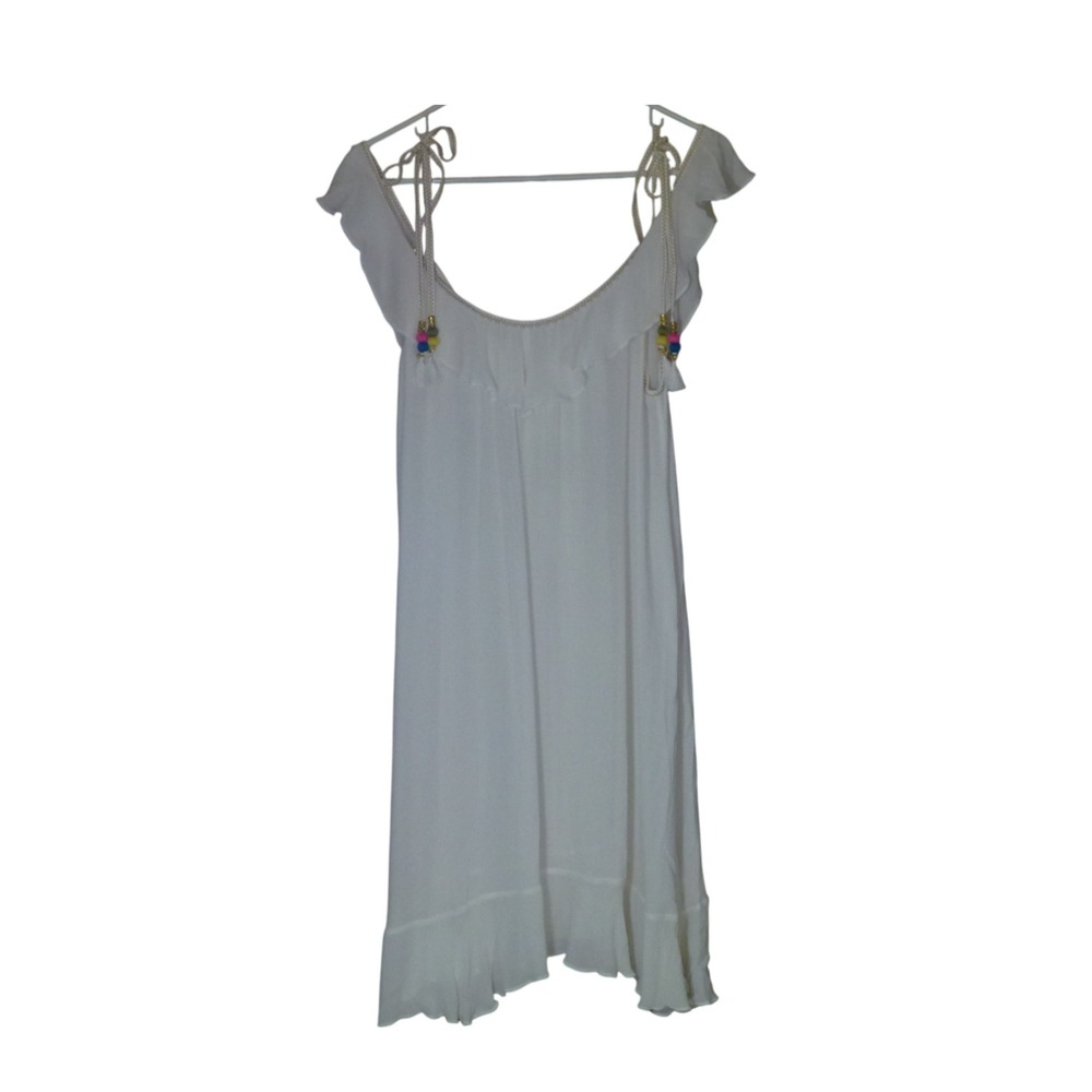 Robin Piccone White Sheer Swim & Beach Cover Up | Boho Beaded Tassel Tie